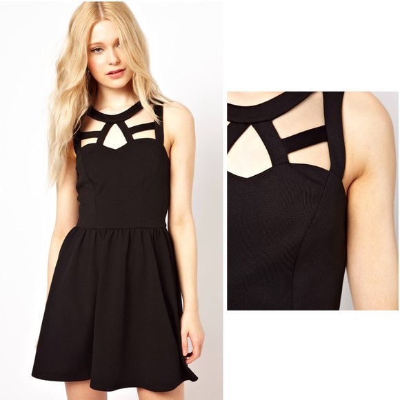 River Island X ASOS Black Caged Cut-Out Party Mini Skater Mini Dress M - Picture 11 of 12